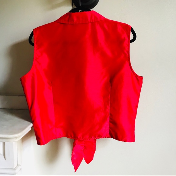 Vintage Red Sleeveless Button Front Knotted Blouse - Picture 3 of 8